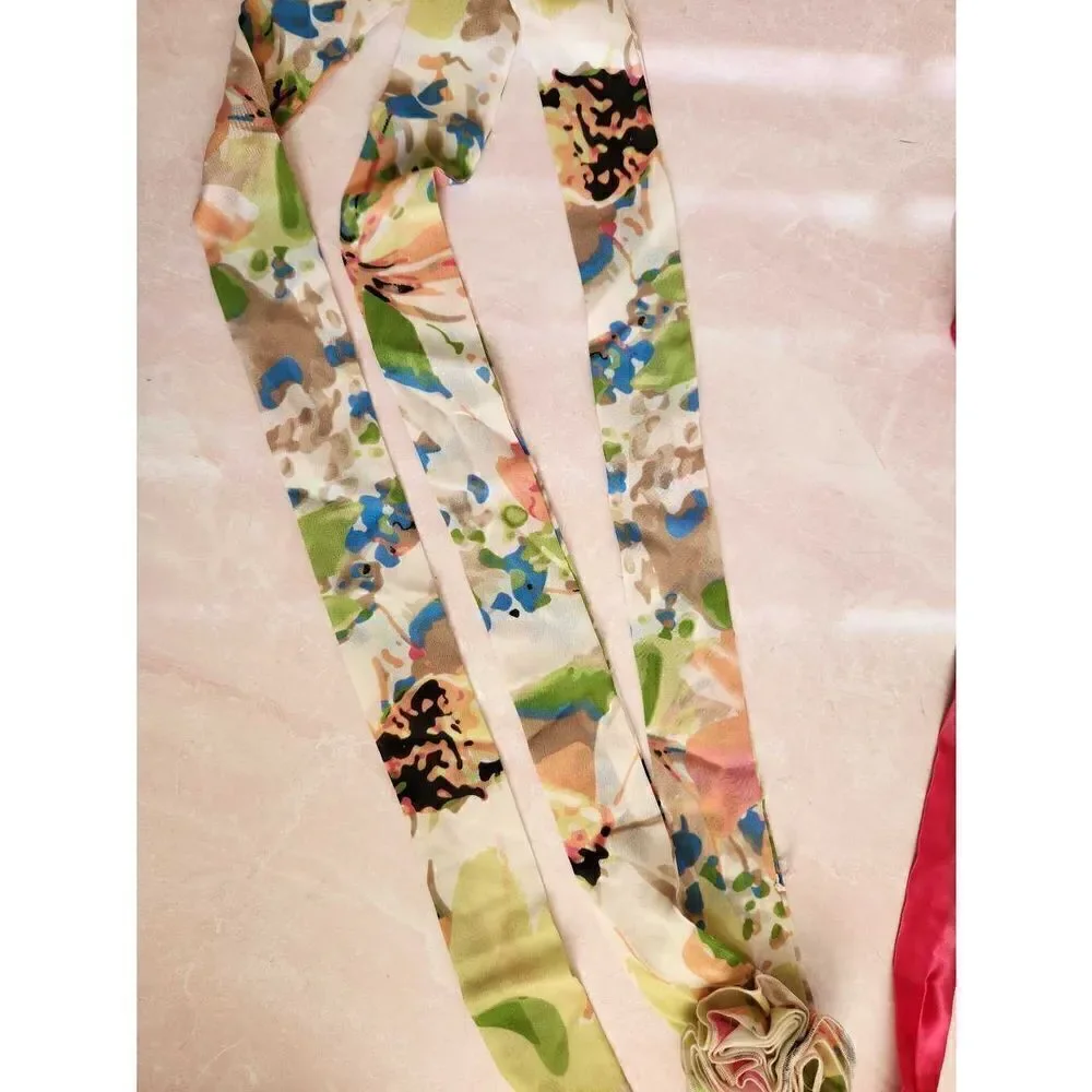 Y2k floral 3D lightweight fabric one size belts women's hot pink silky grey polk